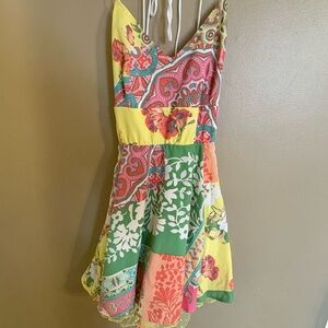 Lucy in the Sky Patchwork Open Back Mini Dress Size Large